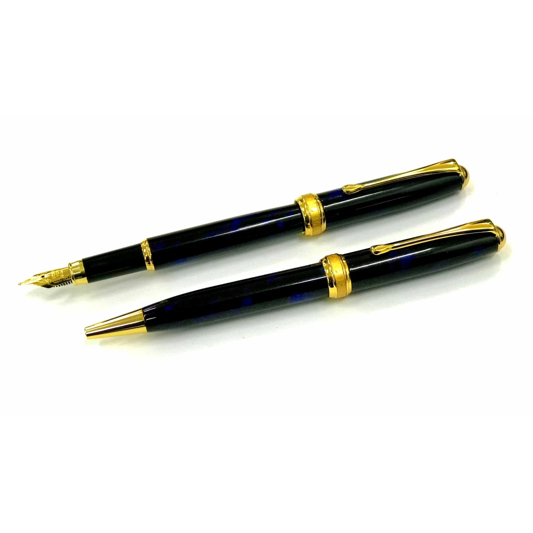 Napoleon Royal Blue Marbled GT Fountain & Ballpoint Pen Set