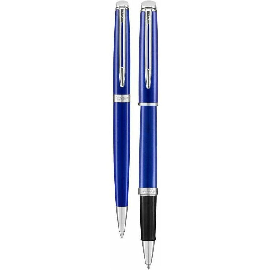 مجموعة أقلام حبر جاف ورولر بول من Waterman Hemisphere باللون الأزرق اللامع