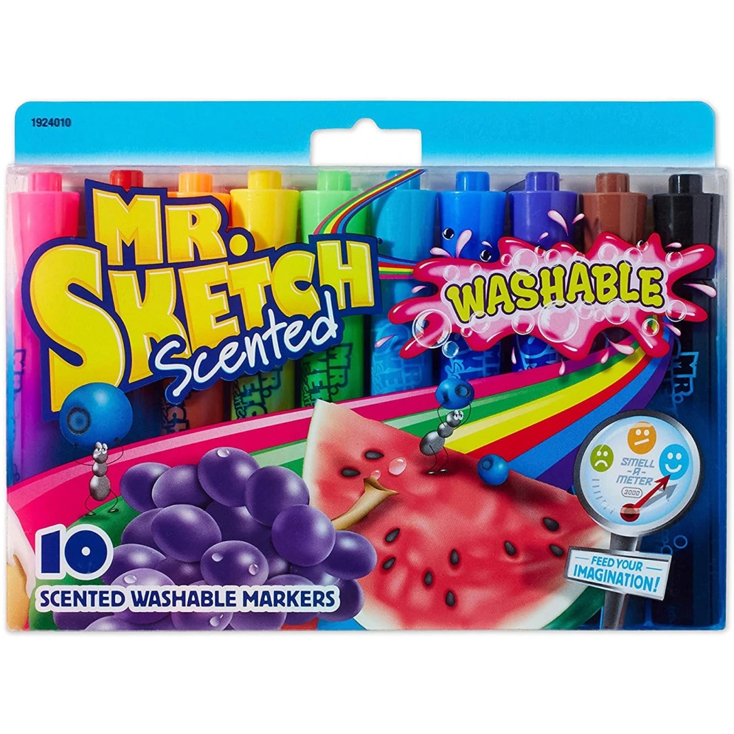 أقلام ماركر معطرة من Mr. Sketch، 10 قابلة للغسل، بطرف مشطوف