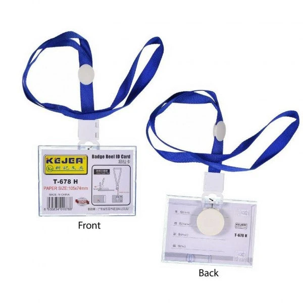 Kejea Horizontal Badge Reel & ID Card Holder 105 x 74 mm - Blue Lanyard