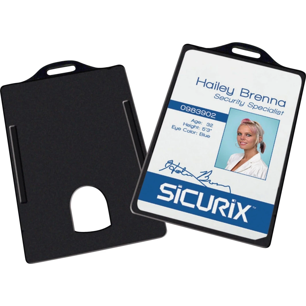 Bindermax Vertical Hard Plastic Badge Holder 55x90 mm - Black Trim