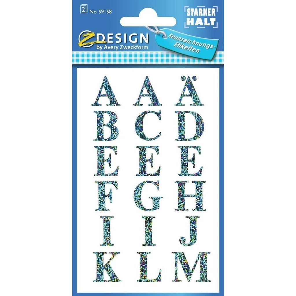 Zweckform A-Z Labels 16mm Silver Holographic on Transparent Squares 20x20mm - Pack of 36