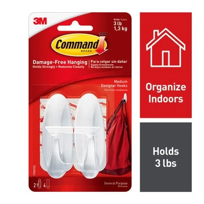3M Medium Designer Command 2 Hooks & 4 Strips يصل وزنها إلى 1.3 كجم