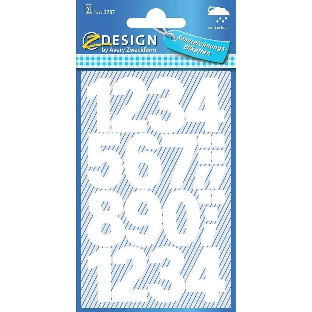 Zweckform 0-9 Numbers 25mm Labels Bold White Numbers Weatherproof - Pack of 48