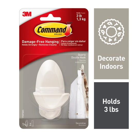3M White Quartz Double Hook - Pack of 1