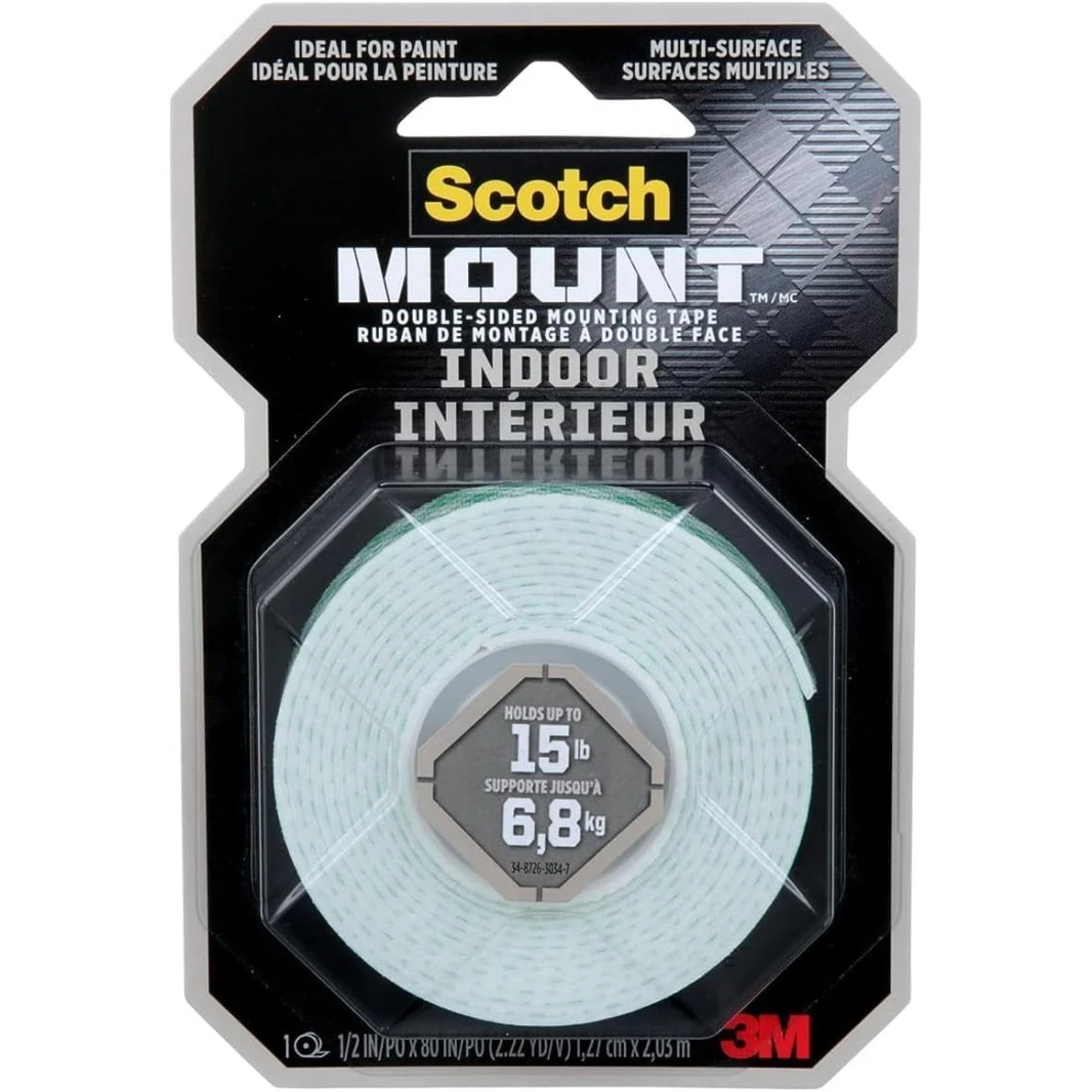 شريط لاصق مزدوج الجوانب من Scotch® Mount للاستخدام الداخلي، 12.7 مم × 2 متر، لفة - 6.8 كجم
