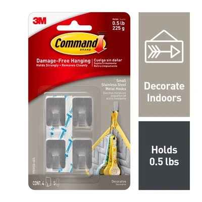 3M Small Metallic Silver Command 4 Hooks & 5 Strips يصل وزنها إلى 225 جرامًا