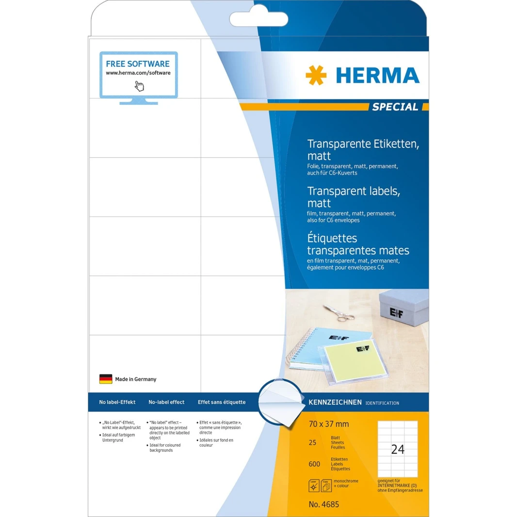 Herma Transparent Matt A4 Labels - (Laser)