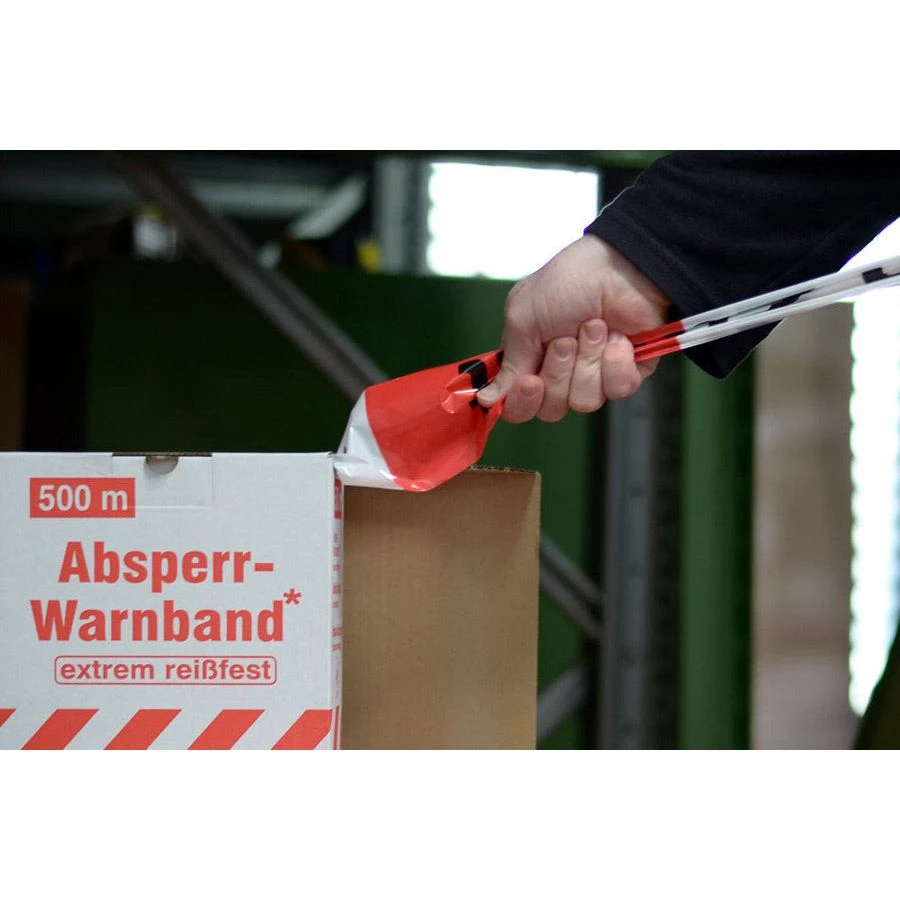 Warning Red & White Non- Adhesive Blocking Tape Polythene Roll - 500 M