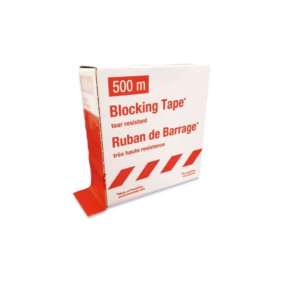 Warning Red & White Non- Adhesive Blocking Tape Polythene Roll - 500 M