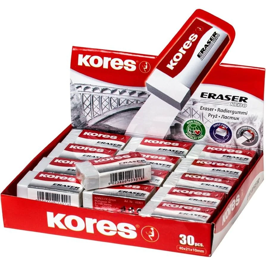 عرض خاص ممحاة صغيرة Kores KE30 مقاس 40x21x10 مم - علبة تحتوي على 30 مم