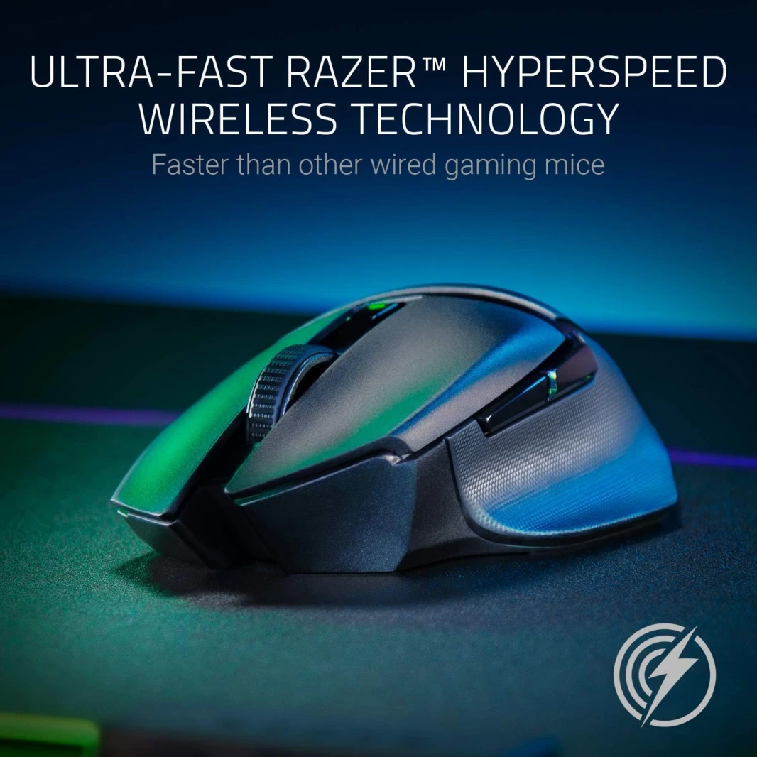 ماوس الألعاب اللاسلكي Razer Basilisk X HyperSpeed: متوافق مع البلوتوث واللاسلكي، مستشعر بصري بدقة 16 ألف نقطة في البوصة، 6 أزرار قابلة للبرمجة، بطارية تدوم 450 ساعة، أسود كلاسيكي