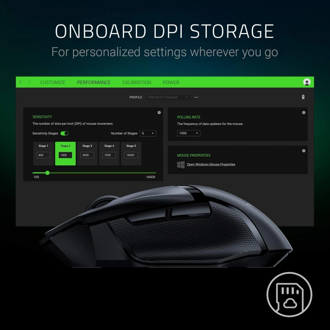 ماوس الألعاب اللاسلكي Razer Basilisk X HyperSpeed: متوافق مع البلوتوث واللاسلكي، مستشعر بصري بدقة 16 ألف نقطة في البوصة، 6 أزرار قابلة للبرمجة، بطارية تدوم 450 ساعة، أسود كلاسيكي