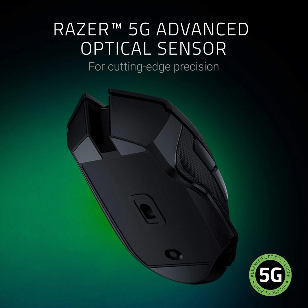 ماوس الألعاب اللاسلكي Razer Basilisk X HyperSpeed: متوافق مع البلوتوث واللاسلكي، مستشعر بصري بدقة 16 ألف نقطة في البوصة، 6 أزرار قابلة للبرمجة، بطارية تدوم 450 ساعة، أسود كلاسيكي