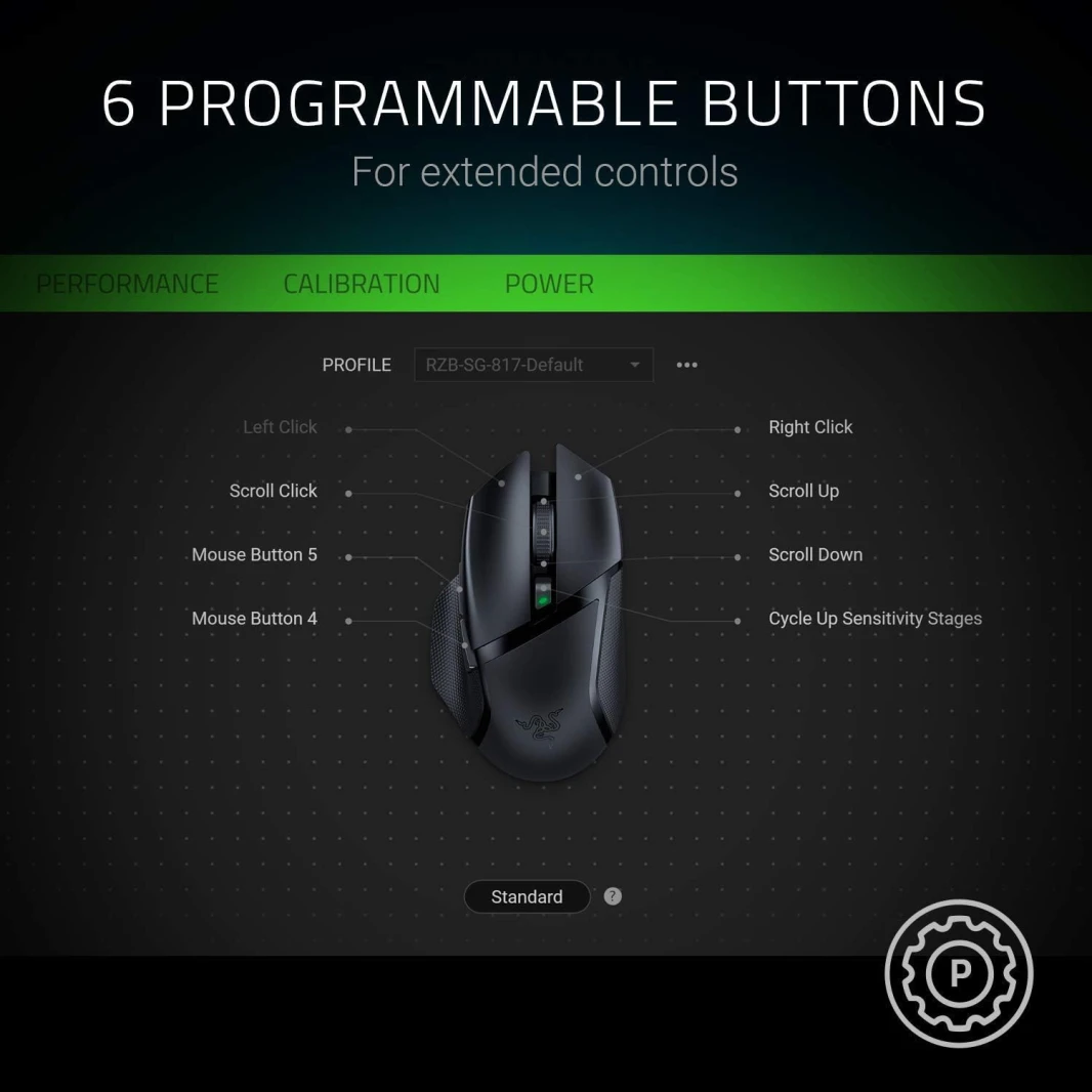 ماوس الألعاب اللاسلكي Razer Basilisk X HyperSpeed: متوافق مع البلوتوث واللاسلكي، مستشعر بصري بدقة 16 ألف نقطة في البوصة، 6 أزرار قابلة للبرمجة، بطارية تدوم 450 ساعة، أسود كلاسيكي