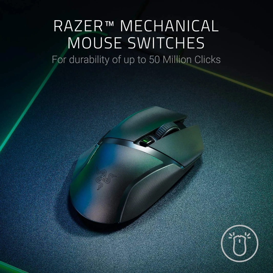 ماوس الألعاب اللاسلكي Razer Basilisk X HyperSpeed: متوافق مع البلوتوث واللاسلكي، مستشعر بصري بدقة 16 ألف نقطة في البوصة، 6 أزرار قابلة للبرمجة، بطارية تدوم 450 ساعة، أسود كلاسيكي