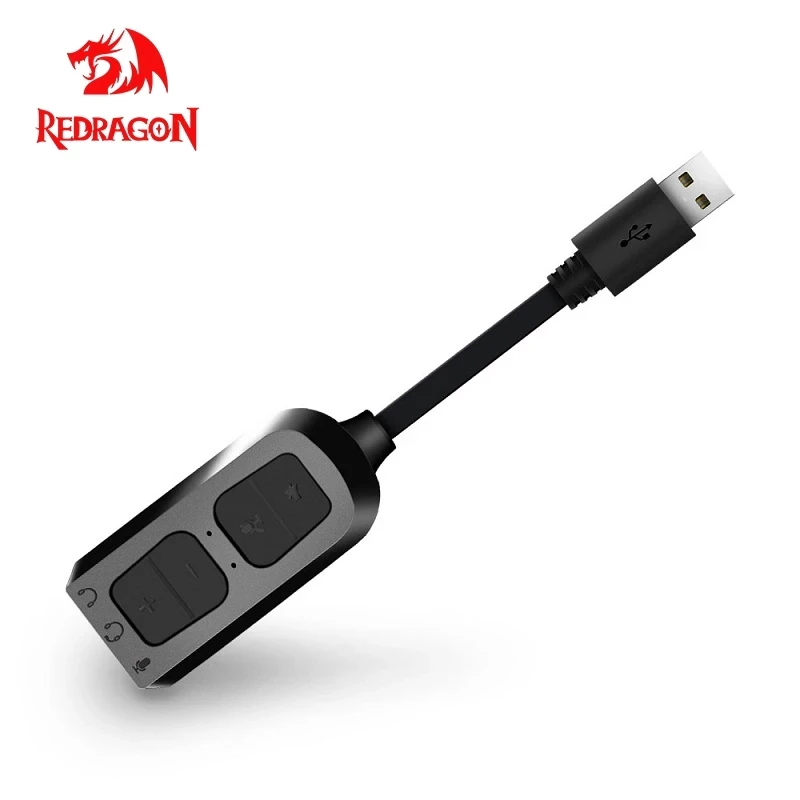 REDRAGON - بطاقة صوت USB Redragon CIRCE (HA100) وإدخال الميكروفون ومخرج سماعة الرأس ومخرج سماعة الرأس مع ميكروفون مدمج وأزرار التحكم