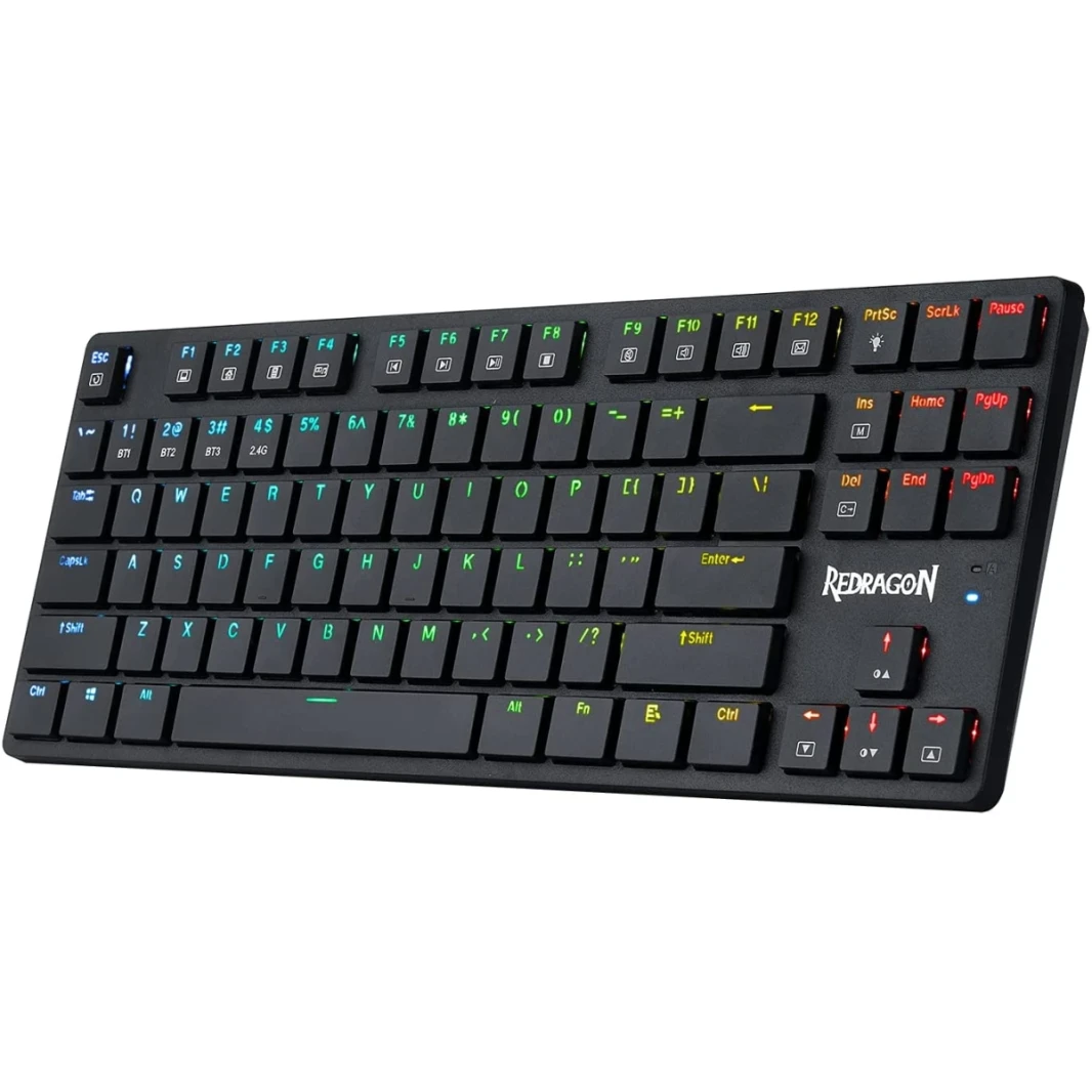 مفاتيح Redragon K539 Anubis RGB الميكانيكية السلكية والبلوتوث واللاسلكية منخفضة الارتفاع باللون البني - أسود