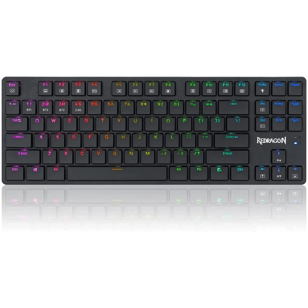 مفاتيح Redragon K539 Anubis RGB الميكانيكية السلكية والبلوتوث واللاسلكية منخفضة الارتفاع باللون البني - أسود