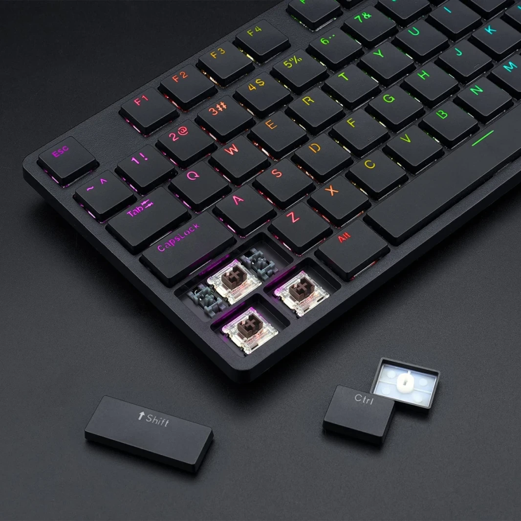 مفاتيح Redragon K539 Anubis RGB الميكانيكية السلكية والبلوتوث واللاسلكية منخفضة الارتفاع باللون البني - أسود