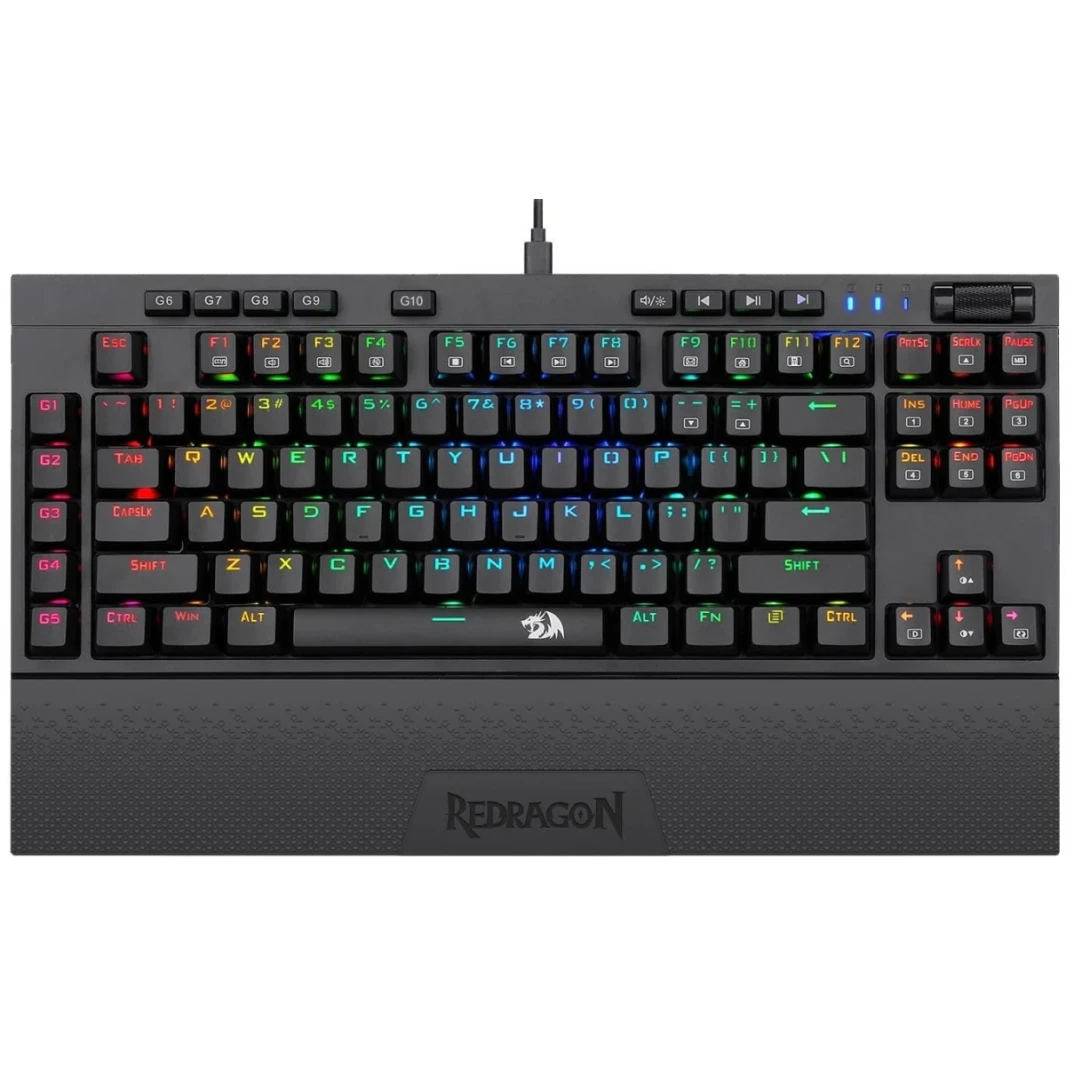 Redragon K596 Vishnu Wireless & Wired RGB Mechanical 87 Keys w/Durable Battery 10 Macro Keys & Wrist Rest 10H Play Time - Red Switches