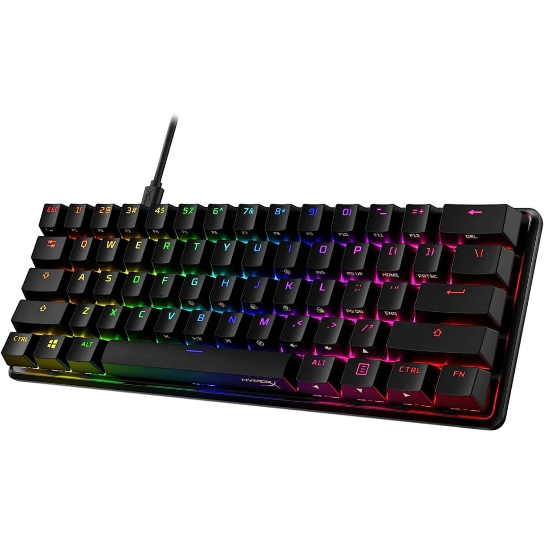 لوحة مفاتيح الألعاب الميكانيكية HyperX Alloy Origins 60 PBT Linear Red Switch السلكية RGB، فائقة الصغر بنسبة 60% من عامل الشكل، وكابل USB-C قابل للفصل، وأغطية مفاتيح PBT مزدوجة الطلقات، وهيكل كامل من 