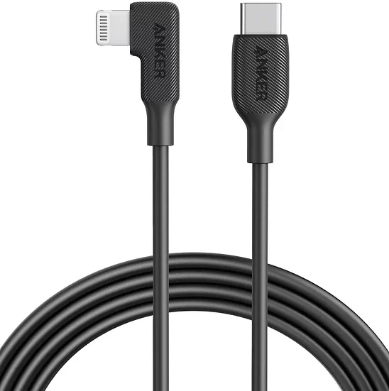 موصل Anker PowerLine C إلى Lightning بزاوية قائمة بطول 6 أقدام