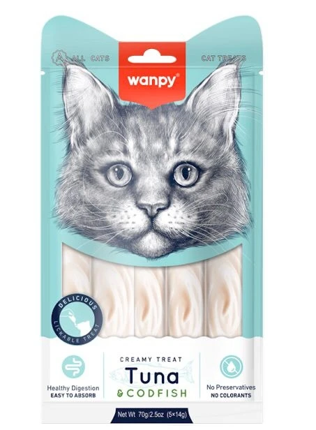 Wanpy Creamy Treat Tuna & Codfish ( 5pc × 14g )