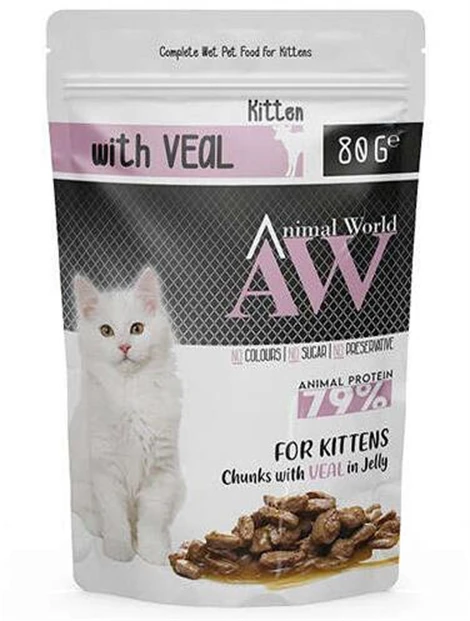 AW kitten wet food chunks with Veal in jelly