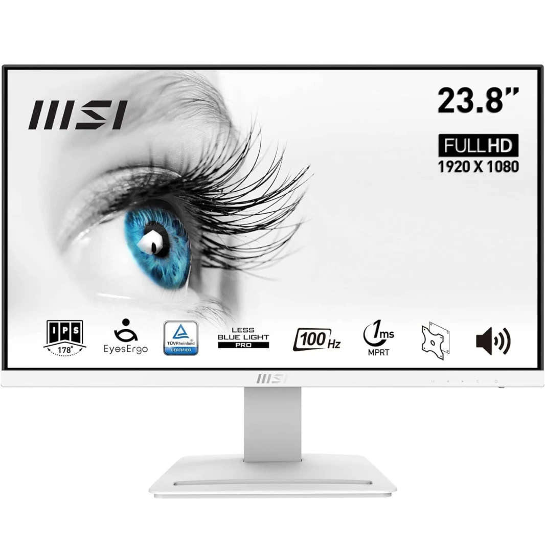 شاشة MSI PRO MP243XW 24 بوصة FHD | 100Hz IPS | منفذ HDMI وDisplay | مكبر صوت مدمج - أبيض