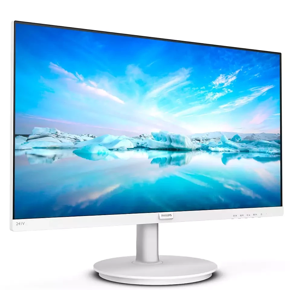 شاشة مسطحة Philips 241V8W مقاس 23.8 بوصة بدقة 1920 × 1080 (FHD) IPS 75 هرتز ومدة انتظار 4 مللي ثانية ومنفذ HDMI 1.4 / VGA - بيضاء