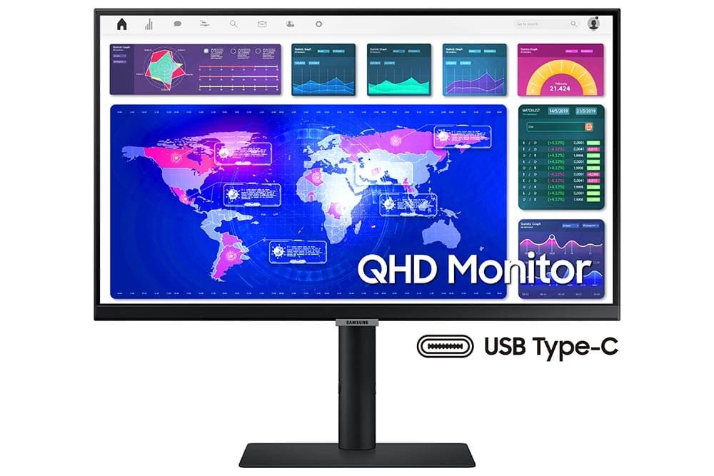 شاشة Samsung S24A600UCM مقاس 24 بوصة بدقة 2560 × 1440 (QHD 2K) IPS بمعدل تحديث 75 هرتز ووقت استجابة 5 مللي ثانية ومنفذ HDMI 1.4 / DP 1.2 HDR10 مع موزع USB وحامل قابل للتعديل (الارتفاع والإمالة والتدوي