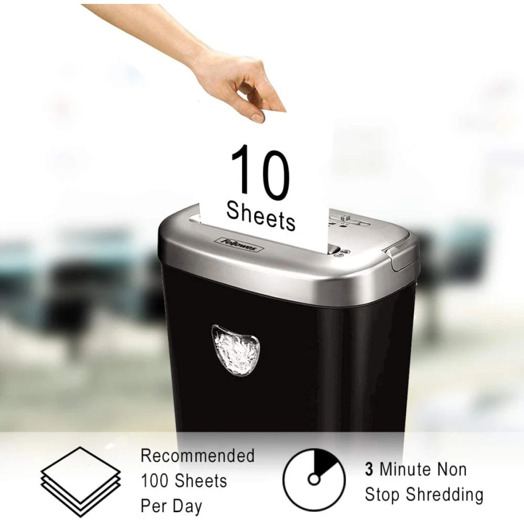 آلة تقطيع الورق Fellowes Powershred 53C 10 Sheet Cross Cut Shredder مع SafeSense تقوم آلة تقطيع الورق Fellowes Powershred 53C Cross Cut Shredder بتقطيع 10 أوراق من ورق A4 في كل تمريرة إلى 3440 جسيمًا 