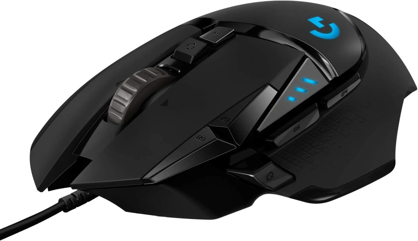 ماوس الألعاب السلكي عالي الأداء Logitech G502 HERO، مستشعر HERO 25K، 25600 نقطة في البوصة، RGB، أوزان قابلة للتعديل، 11 زرًا قابلًا للبرمجة، ذاكرة مدمجة، كمبيوتر شخصي / ماك