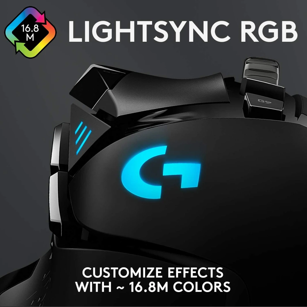 ماوس الألعاب السلكي عالي الأداء Logitech G502 HERO، مستشعر HERO 25K، 25600 نقطة في البوصة، RGB، أوزان قابلة للتعديل، 11 زرًا قابلًا للبرمجة، ذاكرة مدمجة، كمبيوتر شخصي / ماك