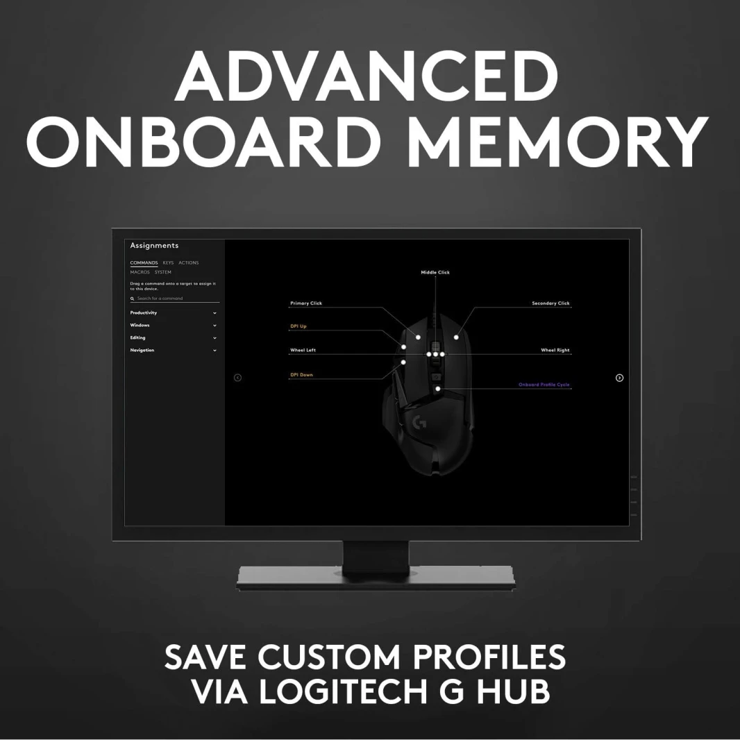 ماوس الألعاب السلكي عالي الأداء Logitech G502 HERO، مستشعر HERO 25K، 25600 نقطة في البوصة، RGB، أوزان قابلة للتعديل، 11 زرًا قابلًا للبرمجة، ذاكرة مدمجة، كمبيوتر شخصي / ماك