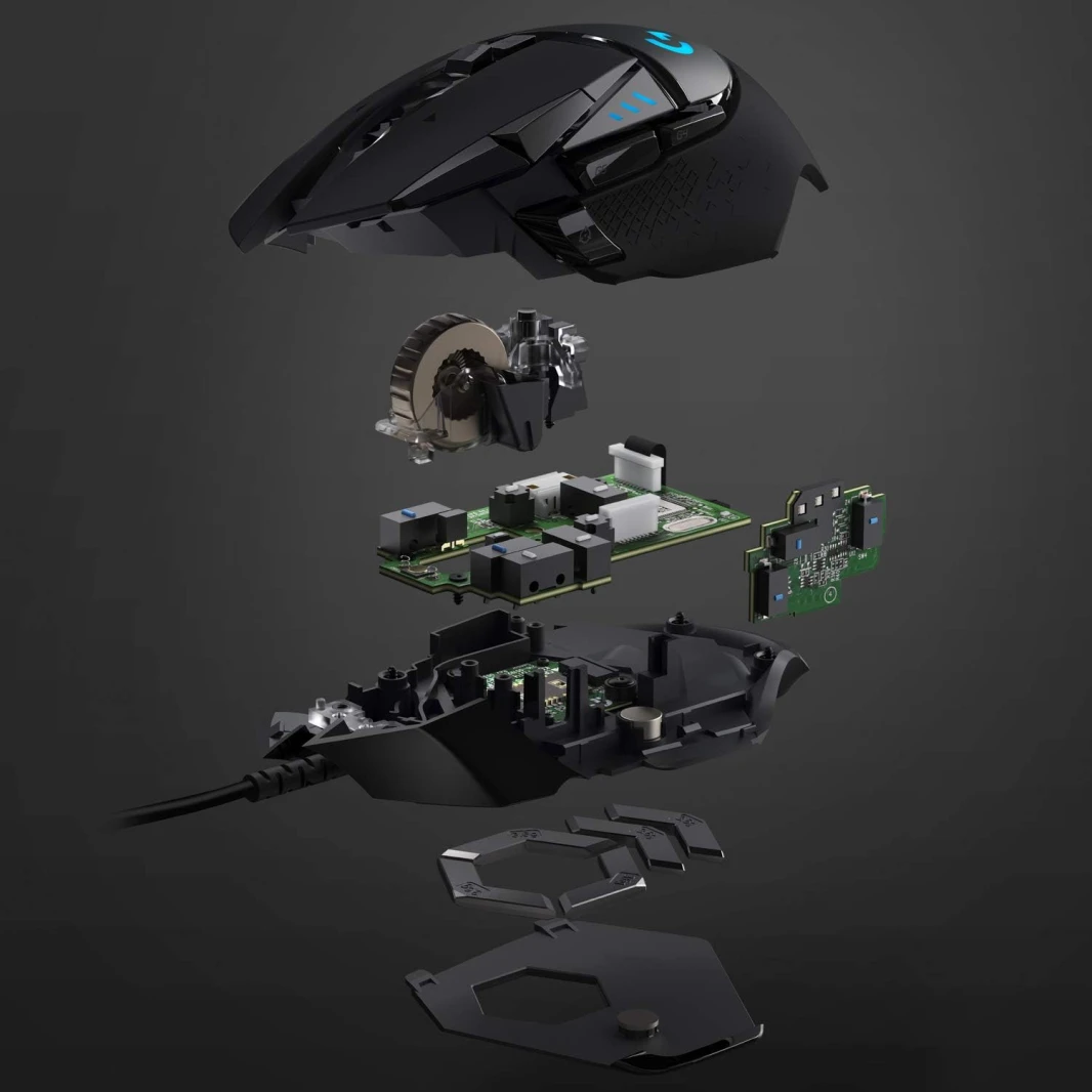 ماوس الألعاب السلكي عالي الأداء Logitech G502 HERO، مستشعر HERO 25K، 25600 نقطة في البوصة، RGB، أوزان قابلة للتعديل، 11 زرًا قابلًا للبرمجة، ذاكرة مدمجة، كمبيوتر شخصي / ماك