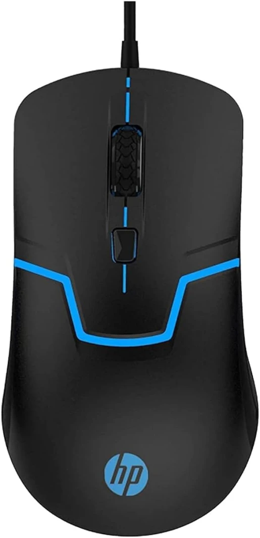 HP M100 Gaming Optical Mouse with LED Backlight and Adjustable 1000/1600 DPI Settings, 4 Buttons and Press Life Up to 5 Million Clicks - Black