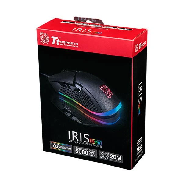ماوس الألعاب Thermaltake eSPORTS IRIS Optical 16.8 مليون لون RGB Aura Illumination 9 تأثيرات إضاءة 5000 DPI PMW3325 Sensor Ergonomic Gaming Controlled Software - أسود