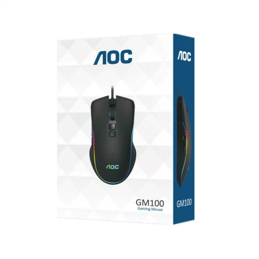 ماوس الألعاب الضوئية السلكية AOC GM100 المزودة بـ 6 مفاتيح وإضاءة RGB بدقة 2400 نقطة في البوصة