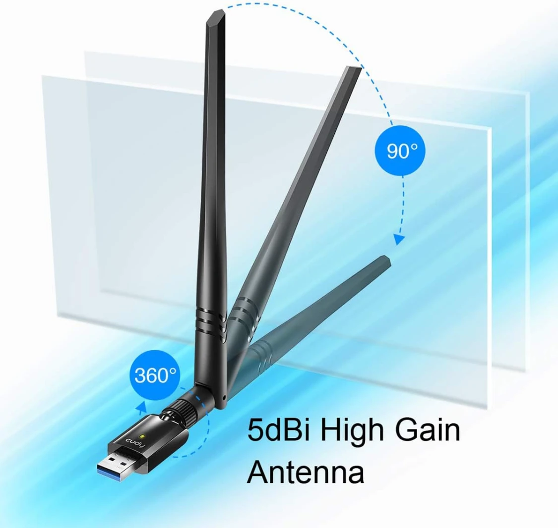 محول واي فاي مزدوج النطاق USB 3.0 من Cudy WU1400 AC بسرعة 1300 ميجابت في الثانية للكمبيوتر الشخصي، دونجل لاسلكي USB بسرعة 400 ميجابت في الثانية + 867 ميجابت في الثانية، 5 جيجاهرتز + 2.4 جيجاهرتز، هوائ