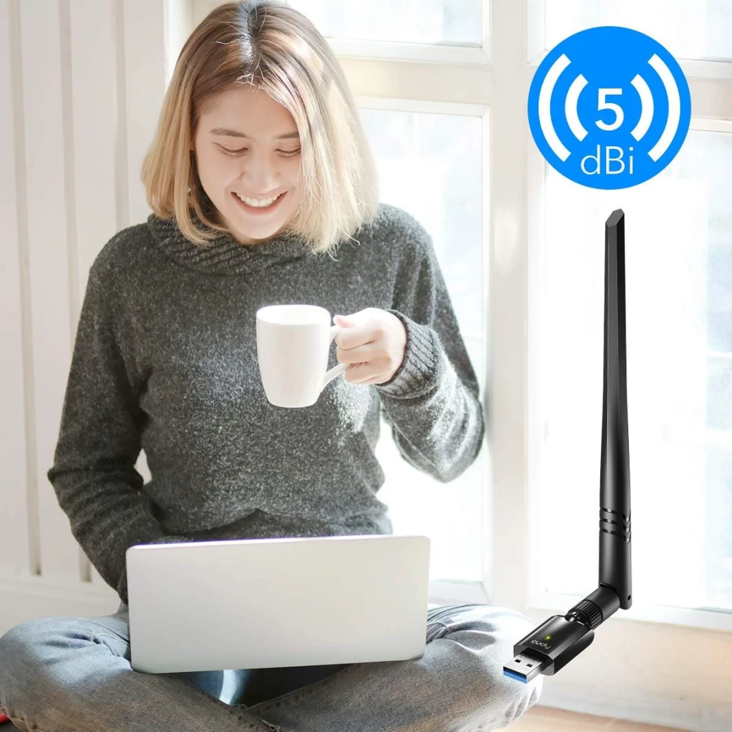 محول واي فاي مزدوج النطاق USB 3.0 من Cudy WU1400 AC بسرعة 1300 ميجابت في الثانية للكمبيوتر الشخصي، دونجل لاسلكي USB بسرعة 400 ميجابت في الثانية + 867 ميجابت في الثانية، 5 جيجاهرتز + 2.4 جيجاهرتز، هوائ