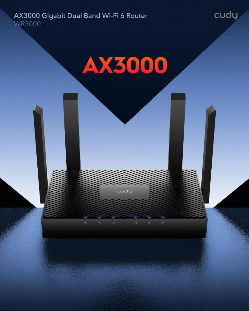 جهاز توجيه Cudy New AX3000 ثنائي النطاق Wi-Fi 6، جهاز توجيه Wi-Fi شبكي، جهاز توجيه إنترنت 802.11ax، 160 ميجا هرتز، MU-MIMO، OFDMA، WireGuard، OpenVPN، WPA3، WR3000