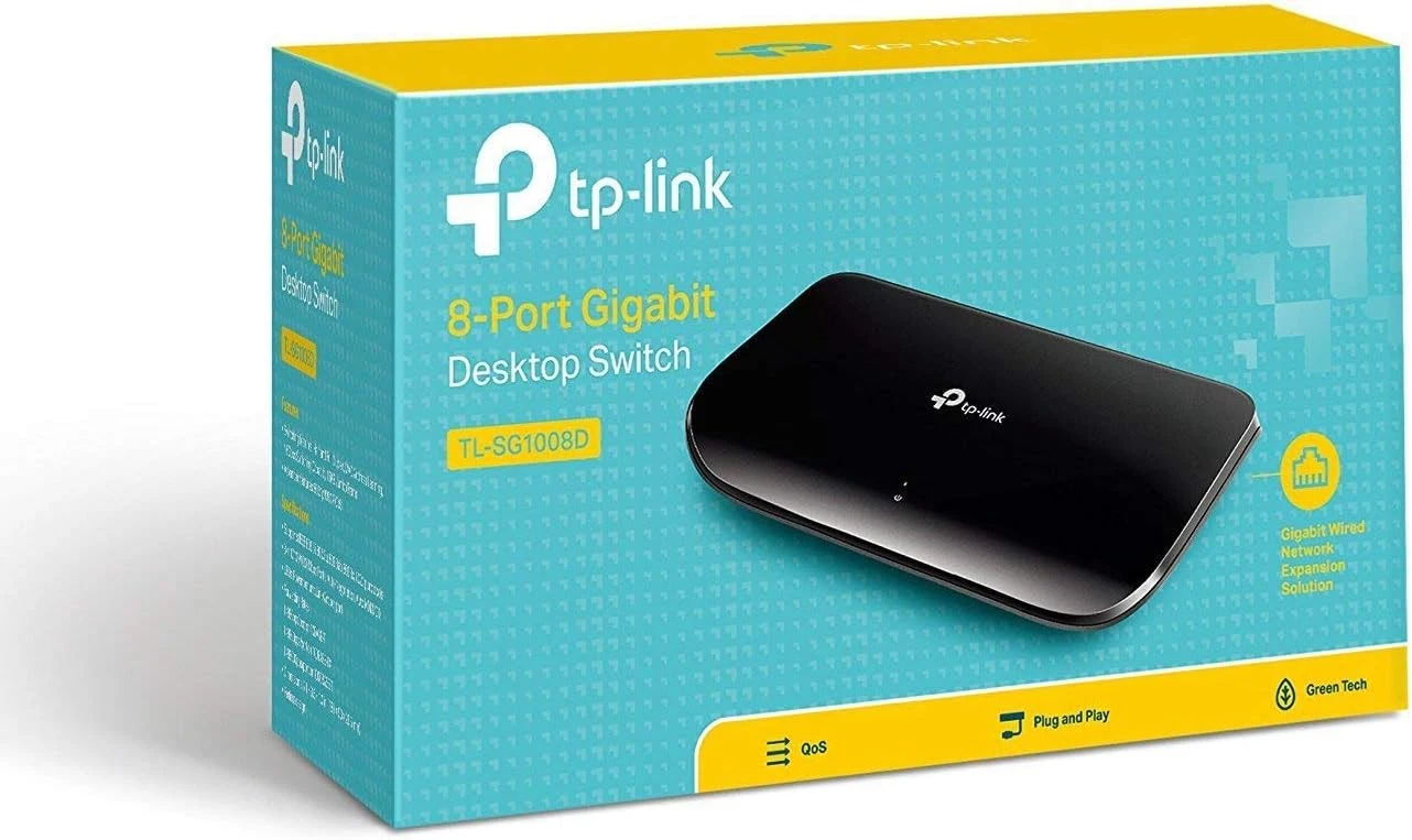 TP-Link TL-SG1008D 8 Port Gigabit Ethernet Network Switch, Desktop or Wall-Mount, Fanless Traffic Optimization - Black