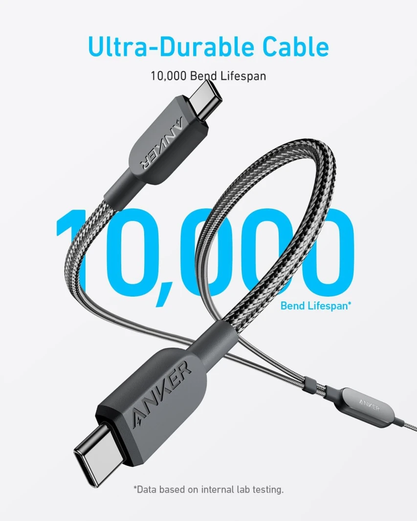 Anker 2-in-1 USB-C to USB-C Cable (4 ft, 140W) Black