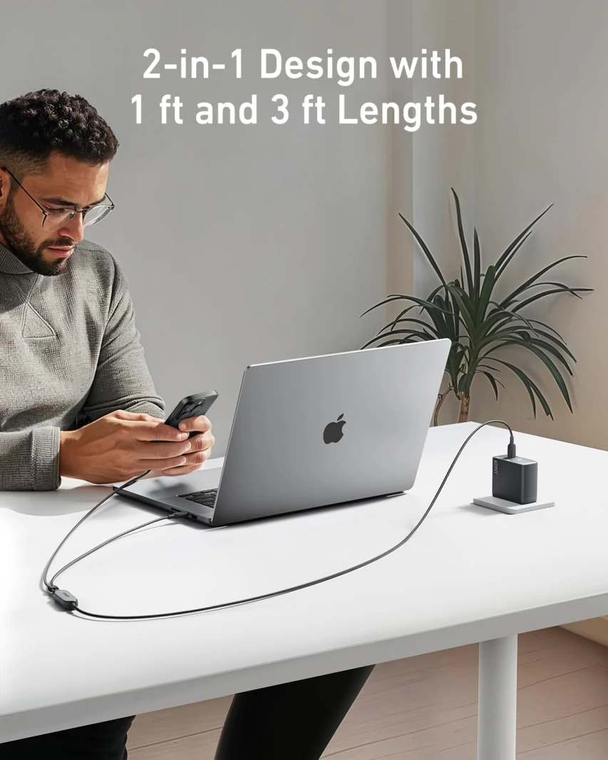Anker 2-in-1 USB-C to USB-C Cable (4 ft, 140W) Black