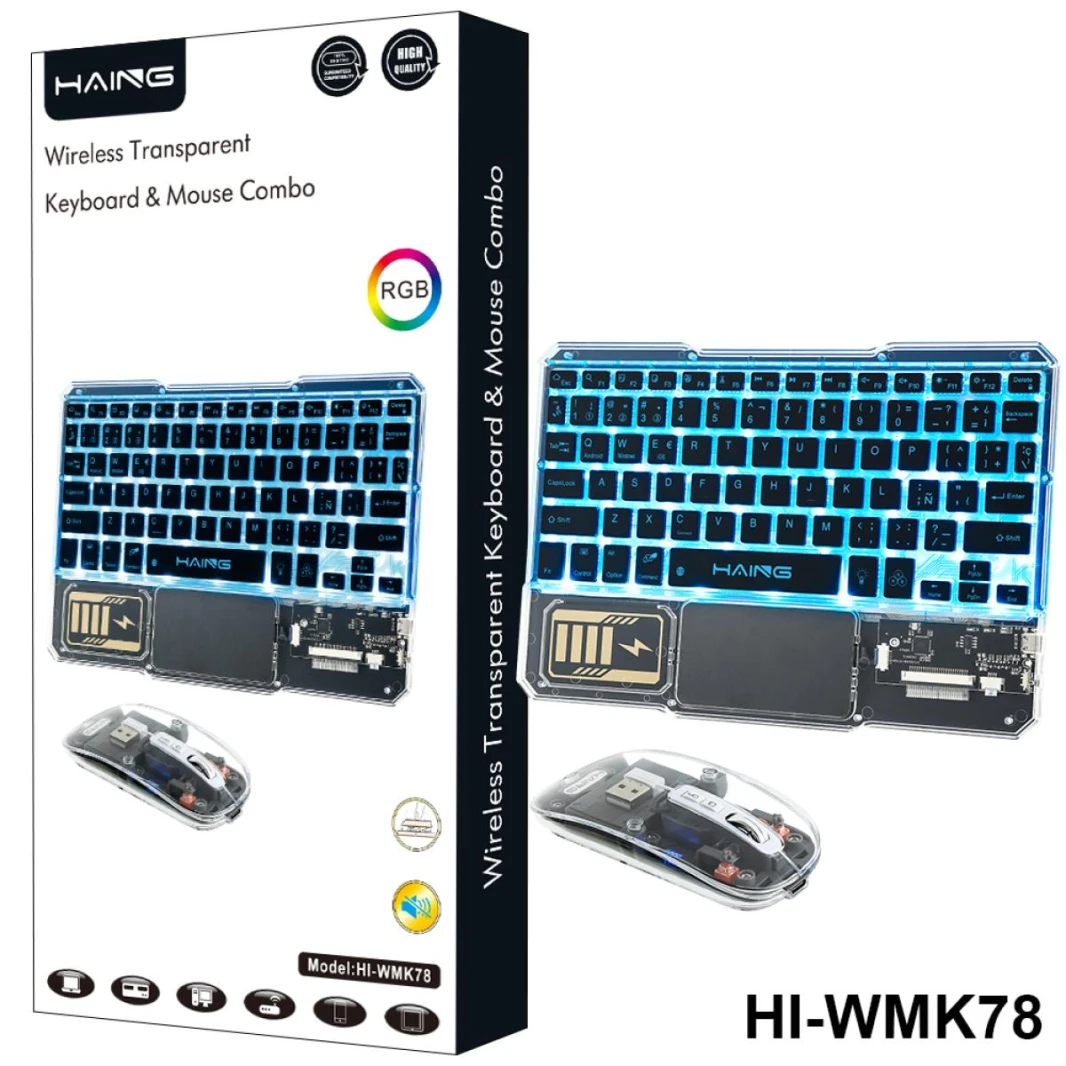 مجموعة لوحة المفاتيح والماوس اللاسلكية الشفافة HAING HI-WMK78 RGB
