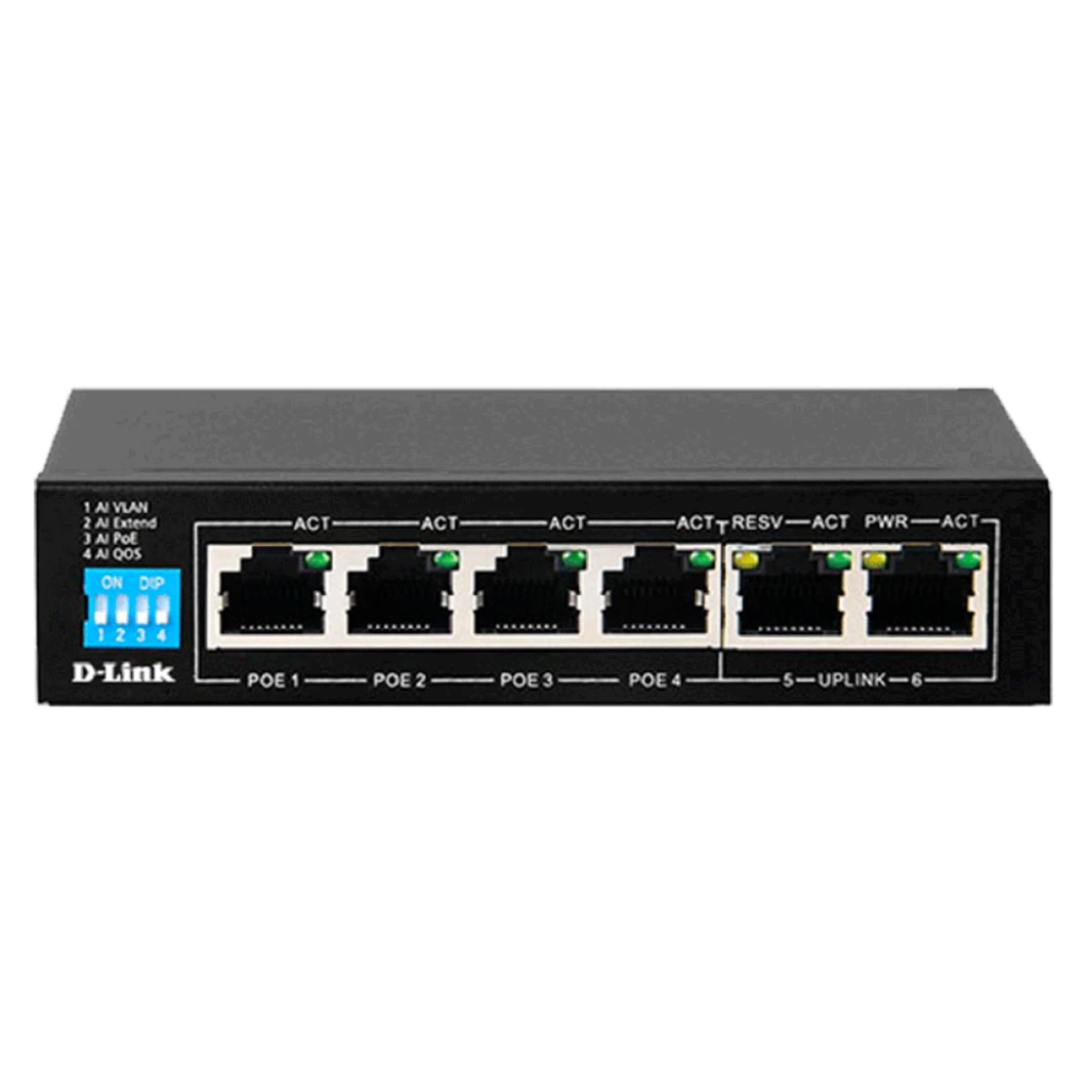 D-Link DES-F1006P-E/E 6-Port 10/100 Switch with 4 PoE Ports and 2 Uplink Ports EU Plug