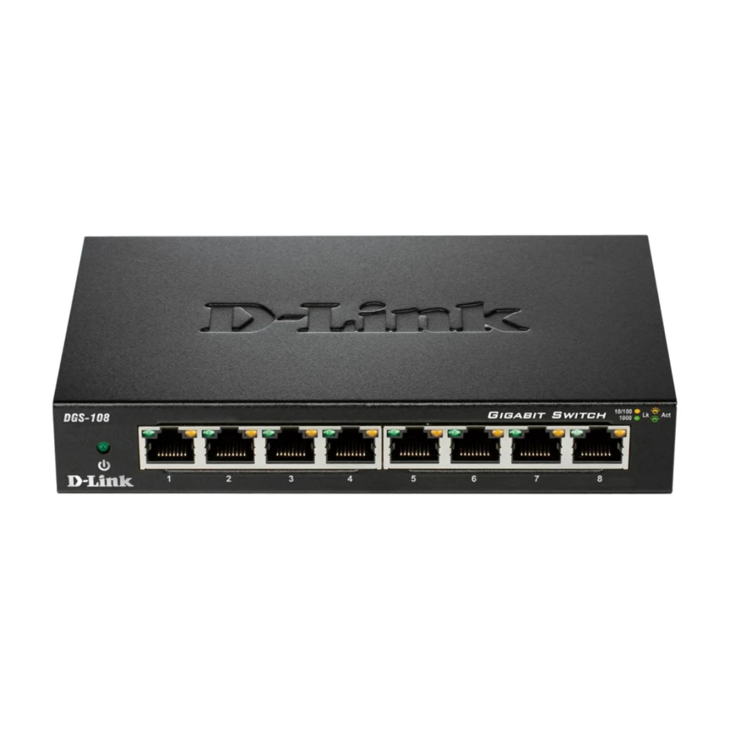 محول سطح مكتب غير مُدار من D-Link DGS-108 Gigabit ذو 8 منافذ