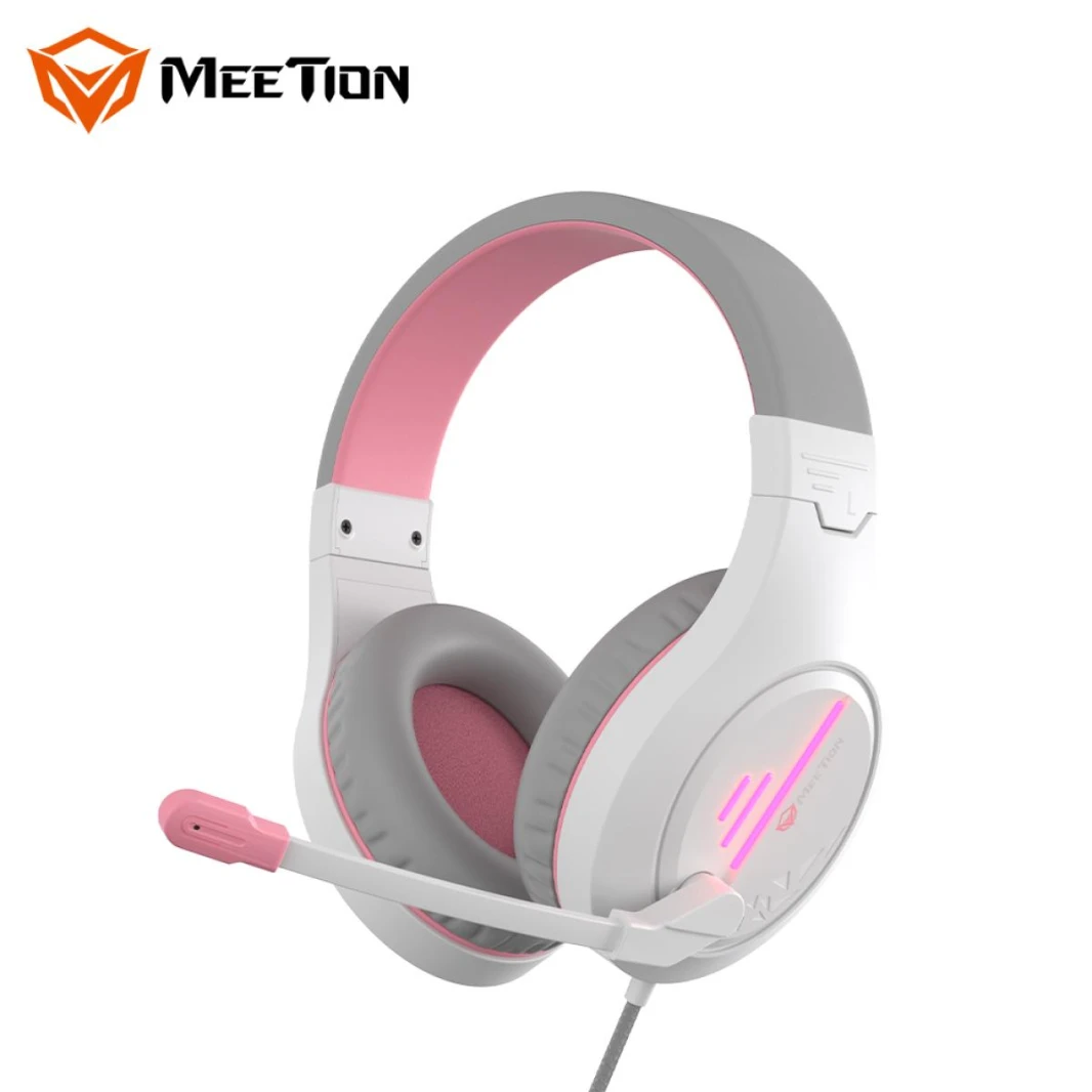 Meetion HP021 Stereo Backlit Gaming Wired Headset -White&Pink